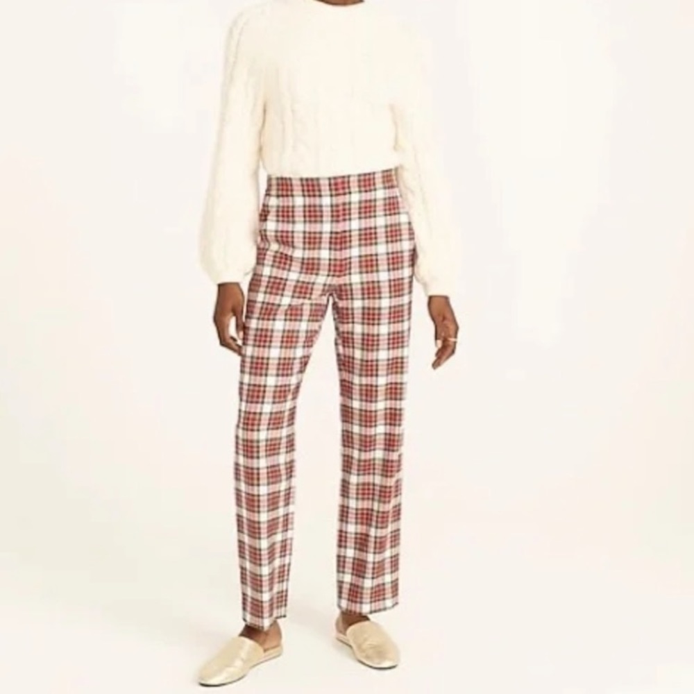 J. Crew Straight Leg Bi Stretch Wool Pants in Snowy Stewart Plaid